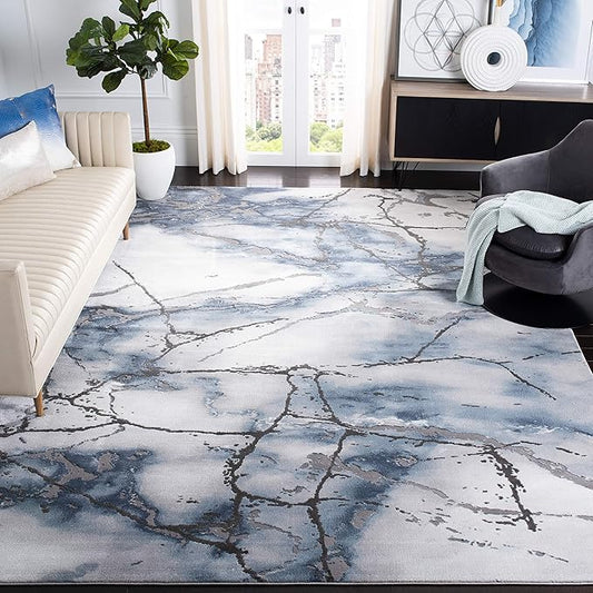 SAFAVIEH Craft Collection Area Rug - 12' x 18', Grey & Blue, Modern Abstract Design, Non-Shedding & Easy Care, Ideal for High Traffic Areas in Living Room, Bedroom, Dining (CFT877L-1218)