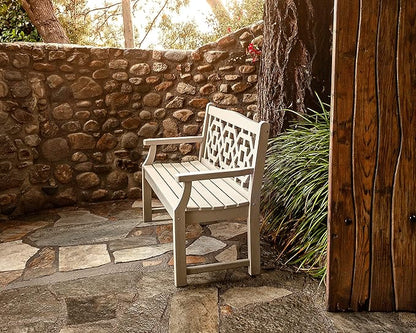 Martha Stewart by POLYWOOD Chinoiserie 48" Outdoor Bench for Patio, Porch & Backyard, Mahogany - Durable All-Weather HDPE Garden Seat with Back Support - Classic 2 Person Seating, Made in The USA