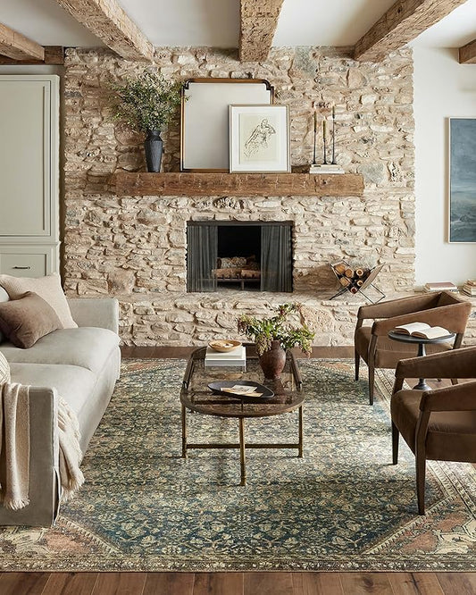 Loloi Magnolia Home by Joanna Gaines Banks Collection BAN-02 Denim/Clay 7'-6" x 9'-6", .13" Pile Height, Machine Washable, Area Rug