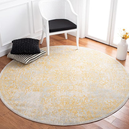 SAFAVIEH Evoke Collection Area Rug - 3' Round, Ivory & Gold, Distressed Design, Non-Shedding & Easy to Clean, Ideal for Foyer, Bedroom, Accent Space (EVK256B)