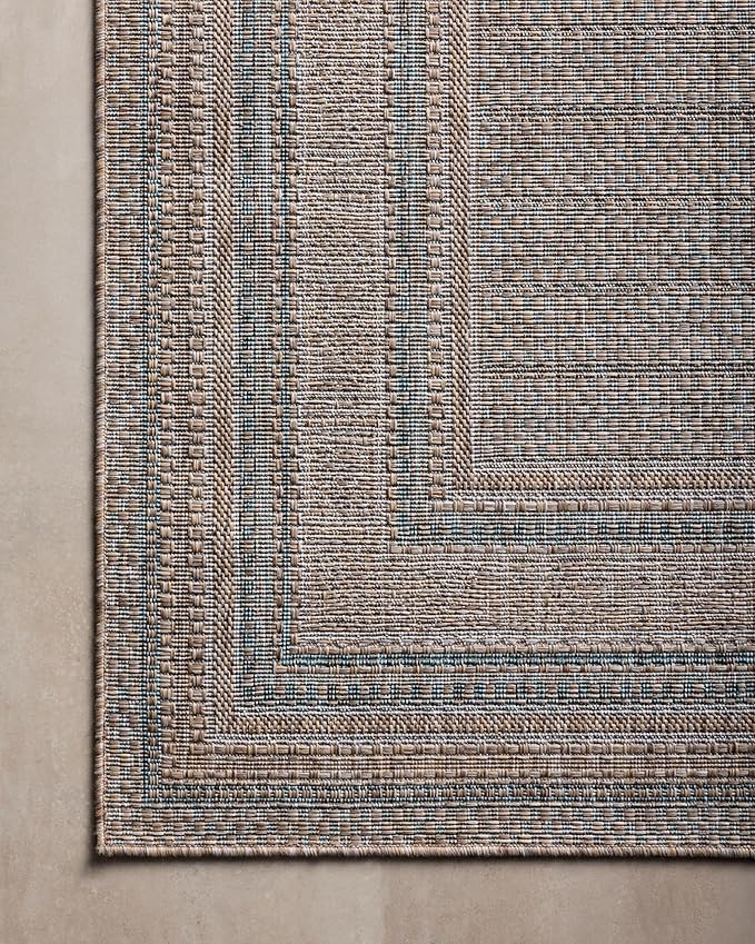 Loloi Amber Lewis Topanga Collection TOP-05 Natural/Teal 3'-11" x 5'-11" Indoor/Outdoor Accent Rug