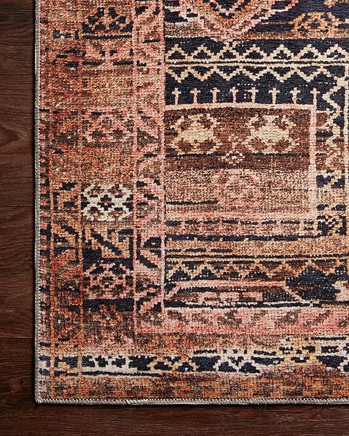 Loloi Layla Collection LAY-14 Mocha/Blush 3'-6" x 5'-6" .13" Thick Accent Rug, Soft, Durable, Vintage Inspired, Distressed, Low Pile, Non-Shedding, Easy Clean, Printed, Living Room Rug