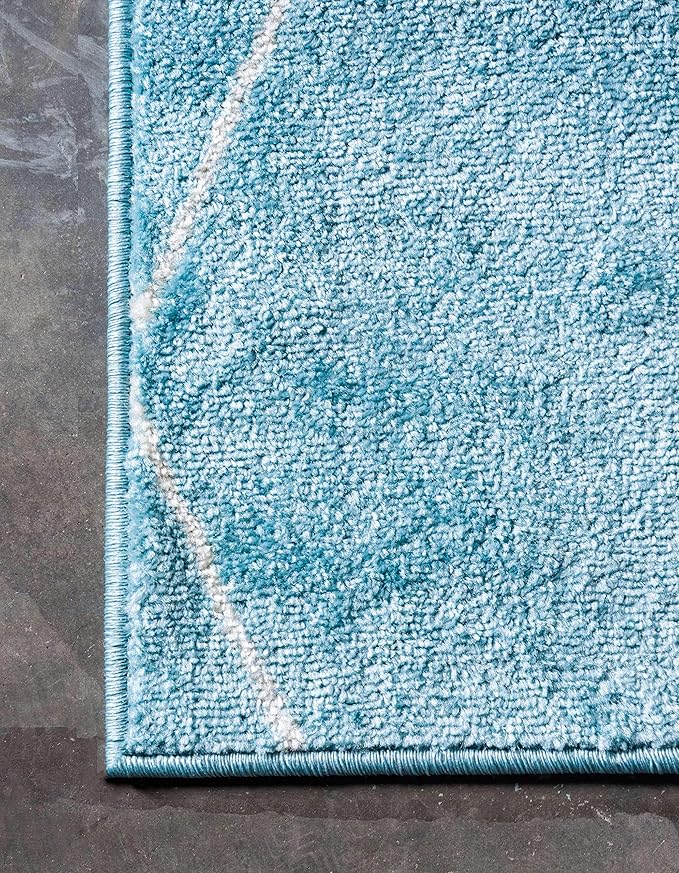 Unique Loom Trellis Frieze Collection Area Rug - Geometric (2' x 13' 1" Runner, Light Blue/ Ivory)