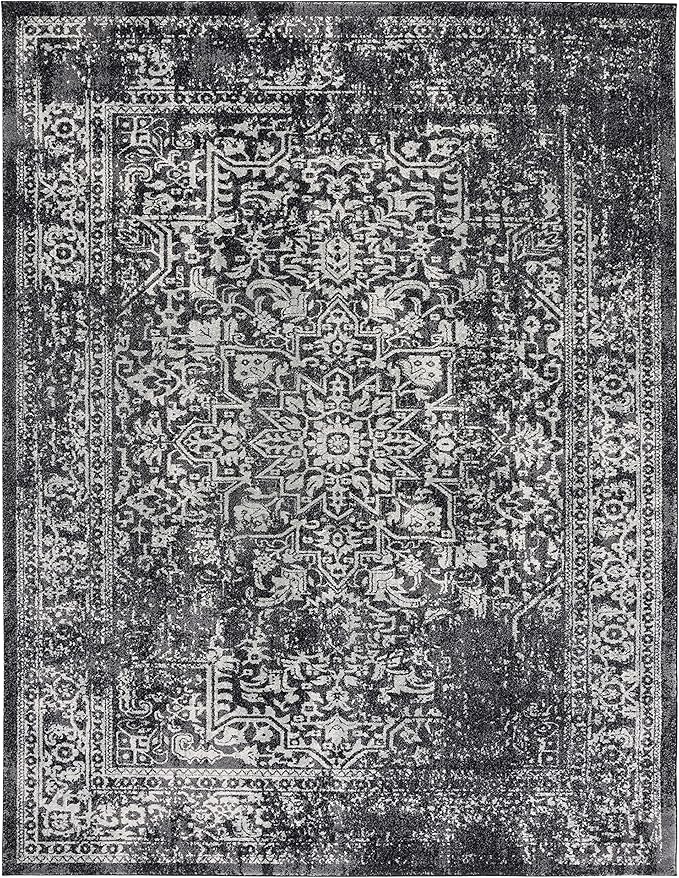 SAFAVIEH Area Rug 12x18 - Evoke Collection - Large - Black & Grey, Distressed Design, Non-Shedding & Easy to Clean, Ideal for Living Room, Bedroom, Dining Space (EVK256R)