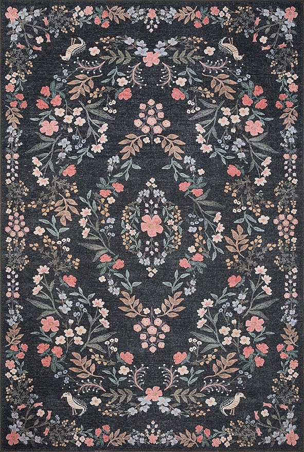 Loloi Rifle Paper Co. Maison Collection MAO-04 Tuileries Black 5'-0" x 5'-0", .19" Pile Height, Round Area Rug
