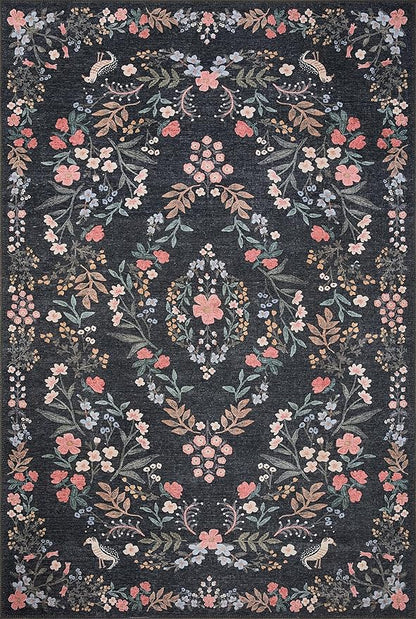 Loloi Rifle Paper Co. Maison Collection MAO-04 Tuileries Black 5'-0" x 5'-0", .19" Pile Height, Round Area Rug