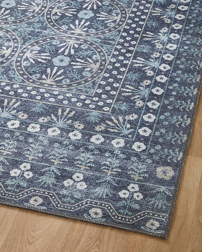 Loloi Rifle Paper Co. Maison Collection MAO-03 Rosette Blue 5'-0" x 7'-6", .19" Pile Height, Area Rug