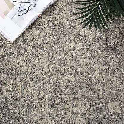 SAFAVIEH Evoke Collection 2'2" x 21' Silver / Ivory EVK256S Oriental Distressed Non-Shedding Living Room Bedroom Runner Rug