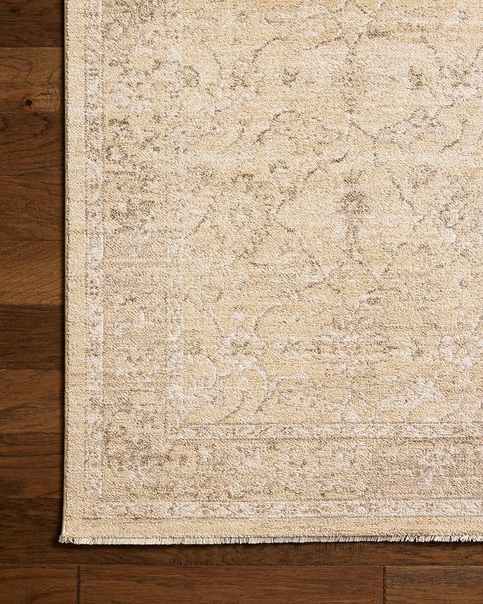 Loloi Chris Loves Julia Palma Collection PLM-10 Wheat/Bark 11'-6" x 15'-7" Fringe Area Rug Vintage Style Boho Living Room Bedroom Carpet