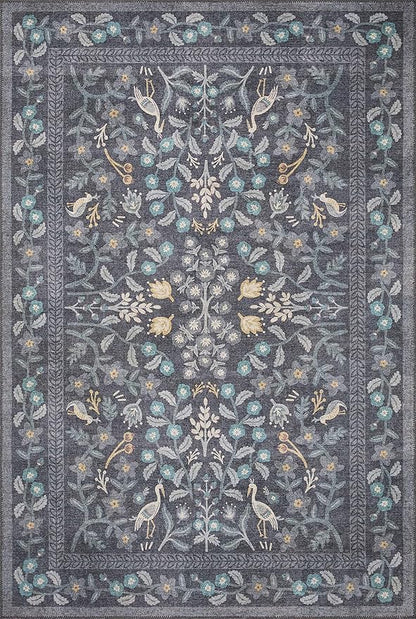 Loloi Rifle Paper Co. Maison Collection MAO-01 Nightingale Black 5'-0" x 7'-6", .19" Pile Height, Area Rug