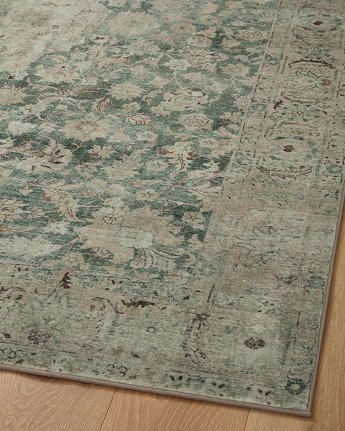 Loloi Magnolia Home by Joanna Gaines Sinclair Collection SIN-05 Jade/Sand 2'-3" x 11'-6", .25" Pile Height, Machine Washable, Runner Rug