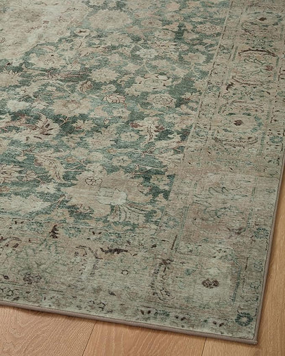 Loloi Magnolia Home by Joanna Gaines Sinclair Collection SIN-05 Jade/Sand 2'-3" x 7'-6", .25" Pile Height, Machine Washable, Runner Rug