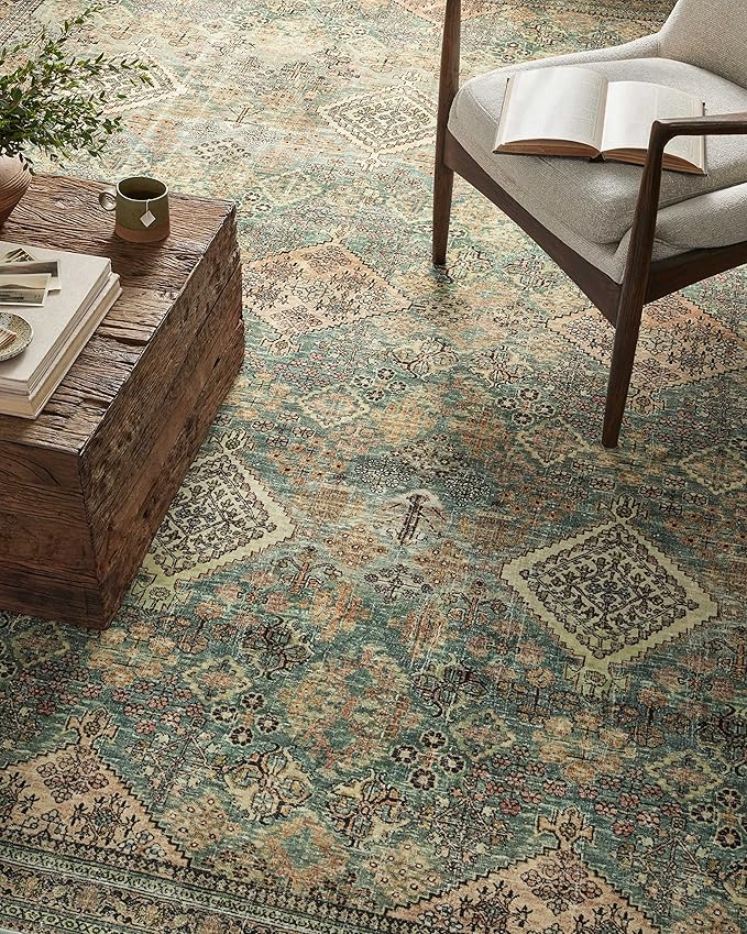 Loloi Magnolia Home by Joanna Gaines Sinclair Collection SIN-03 Turquoise/Multi 2'-3" x 3'-9", .25" Pile Height, Machine Washable, Accent Rug