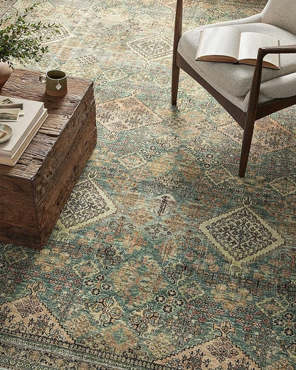 Loloi Magnolia Home by Joanna Gaines Sinclair Collection SIN-03 Turquoise/Multi 5'-0" x 7'-0", .25" Pile Height, Machine Washable, Area Rug