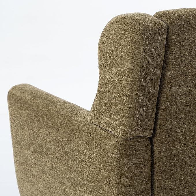 Accent Chair, Comfy Upholstered Living Room Chairs with High Tufted Backrest and Pillow, Wingback Reading Chair with Solid Wood Legs for Bedroom/Office, Chenille Fabric, Olive Green