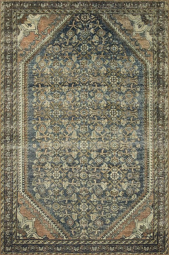 Loloi Magnolia Home by Joanna Gaines Banks Collection BAN-02 Denim/Clay 2'-0" x 5'-0" .13" Pile Height, Machine Washable, Accent Rug