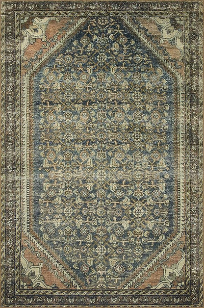 Loloi Magnolia Home by Joanna Gaines Banks Collection BAN-02 Denim/Clay 8'-6" x 11'-6", .13" Pile Height, Machine Washable, Area Rug