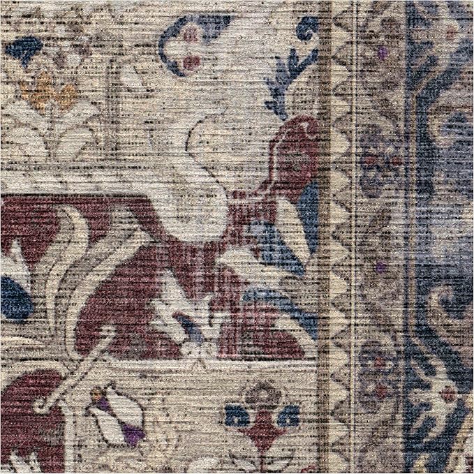 RUGGABLE Washable Vintage Area Rug – Kamran Royal Blue 5x7, Stain-Resistant, Non-Slip – Medium Machine Washable Rugs for Living Room, Bedroom, Hallway, Entryway & Office–with Standard Pad