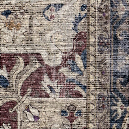 RUGGABLE Washable Vintage Area Rug – Kamran Royal Blue 5x7, Stain-Resistant, Non-Slip – Medium Machine Washable Rugs for Living Room, Bedroom, Hallway, Entryway & Office–with Cushioned Pad