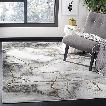 SAFAVIEH Craft Collection Accent Rug - 2'7" x 5', Grey & Gold, Modern Abstract Design, Non-Shedding & Easy Care, Ideal for High Traffic Areas in Entryway, Living Room, Bedroom (CFT877F)