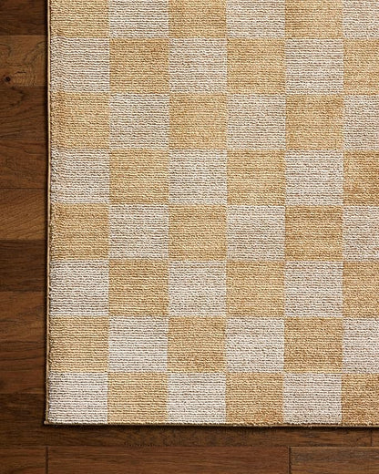 Loloi Chris Loves Julia Calvin Collection CLV-01 Apricot/Ivory 3'-6" x 5'-6" Accent Rug Checkered Neutral Soft Living Room Bedroom Carpet