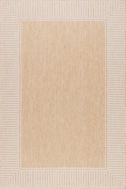 nuLOOM 8x10 Outdoor/Indoor Asha Area Rug, Tan, Casual Design with Striped Border, Stain Resistant, Highly Durable, for Patio, Balcony, Bedroom, Living Room, Dining Room, Bathroom