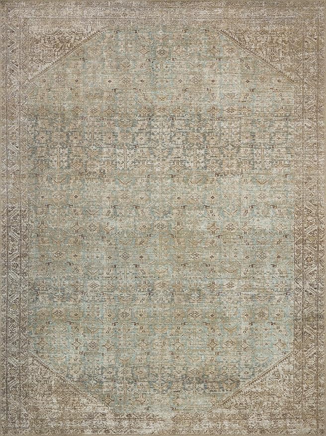 Loloi Amber Lewis Cambria Collection CBR-05 Aqua/Natural 6'-0" x 9'-0" Area Rug Jute, Neutral, Vintage Style, Antique Tone, Living, Bedroom, Dining, Carpet