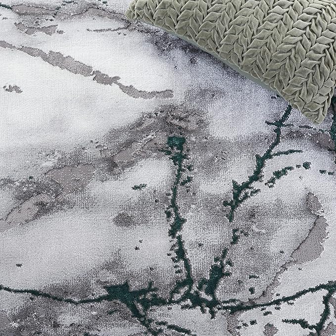 SAFAVIEH Craft Collection Area Rug - 6'7" Square, Grey & Green, Modern Abstract Design, Non-Shedding & Easy Care, Ideal for High Traffic Areas in Living Room, Bedroom (CFT877Y)