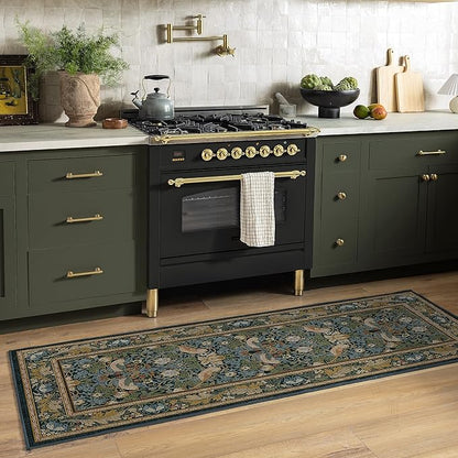RUGGABLE x Morris & Co Washable Area Rug – Strawberry Thief Indigo 8x10, Stain-Resistant, Non-Slip – Large Machine Washable Rugs for Living Room, Bedroom, Hallway, Entryway & Office–with Standard Pad