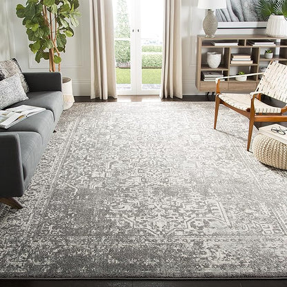 SAFAVIEH Evoke Collection Area Rug - 6'7" Square, Grey & Ivory, Distressed Design, Non-Shedding & Easy to Clean, Ideal for Living Room, Bedroom, Dining Space (EVK256D)