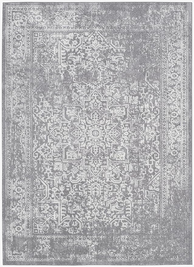 SAFAVIEH Evoke Collection 4' x 6' Silver / Ivory EVK256S Oriental Distressed Non-Shedding Living Room Bedroom Accent Rug