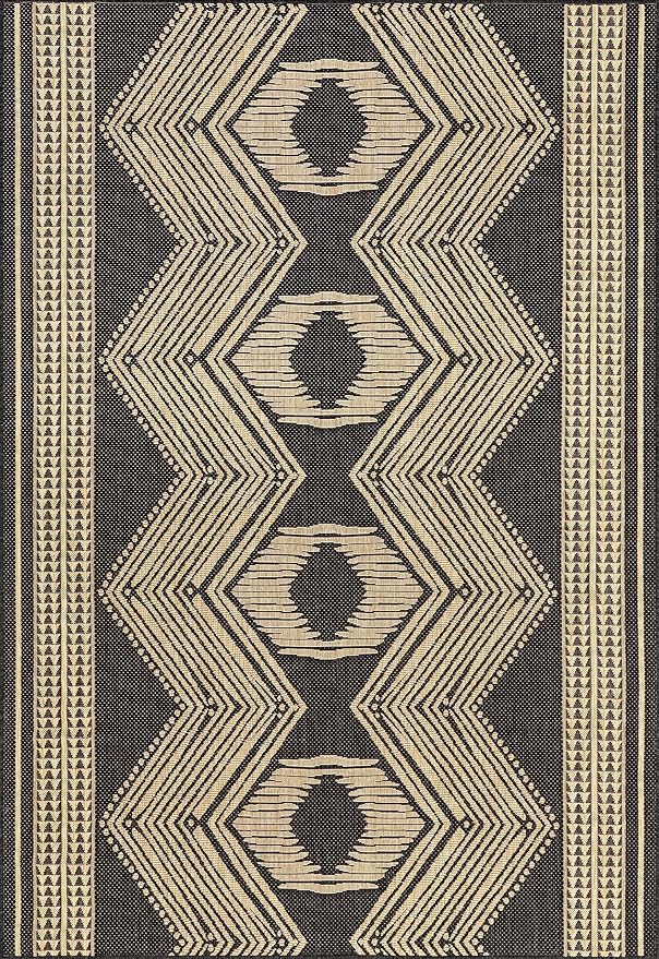 nuLOOM 4' x 6' Outdoor Tribal Geometric Area Rug, Stain Resistant, Weather Resistant, High Traffic, Patio, Balcony, Outside, Ranya Dark Grey