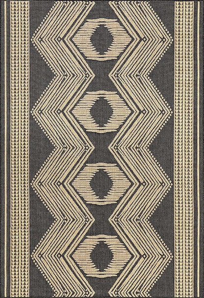 nuLOOM 10' x 13' Outdoor Tribal Geometric Area Rug, Stain Resistant, Weather Resistant, High Traffic, Patio, Balcony, Outside, Ranya Dark Grey