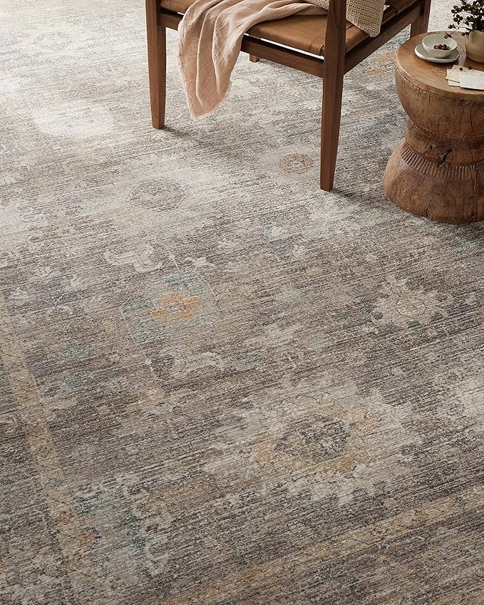 Loloi Magnolia Home by Joanna Gaines Millie Collection MIE-05 Stone/Natural 5'-3" x 5'-3", .25" Pile Height, Round Area Rug