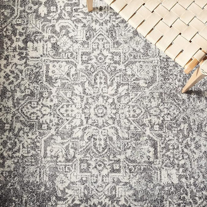 SAFAVIEH Evoke Collection Area Rug - 6'7" Square, Grey & Ivory, Distressed Design, Non-Shedding & Easy to Clean, Ideal for Living Room, Bedroom, Dining Space (EVK256D)