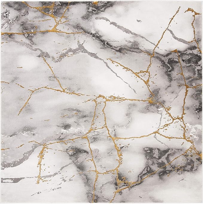 SAFAVIEH Craft Collection Area Rug - 11' Square, Grey & Gold, Modern Abstract Design, Non-Shedding & Easy Care, Ideal for High Traffic Areas in Living Room, Bedroom (CFT877F)