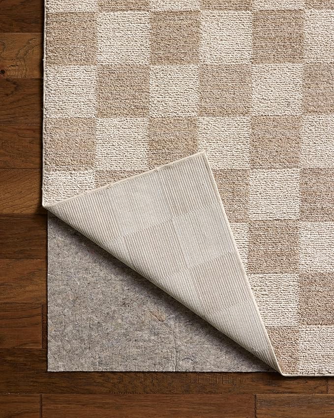 Loloi Chris Loves Julia Calvin Collection CLV-01 Pebble/Ivory 2'-3" x 3'-10" Accent Rug Checkered Neutral Soft Living Room Bedroom Carpet