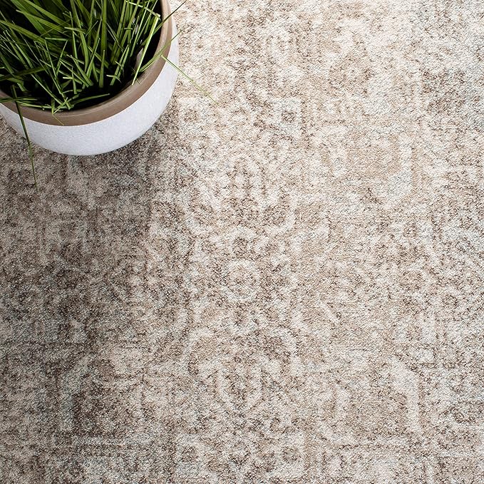 SAFAVIEH Evoke Collection Area Rug - 3' Square, Ivory & Taupe, Distressed Design, Non-Shedding & Easy to Clean, Ideal for Foyer, Bedroom, Accent Space (EVK256E)