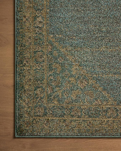 Loloi Magnolia Home by Joanna Gaines Mona Collection MOA-04 Aqua/Wheat 7'-6" x 7'-6" Round Area Rug
