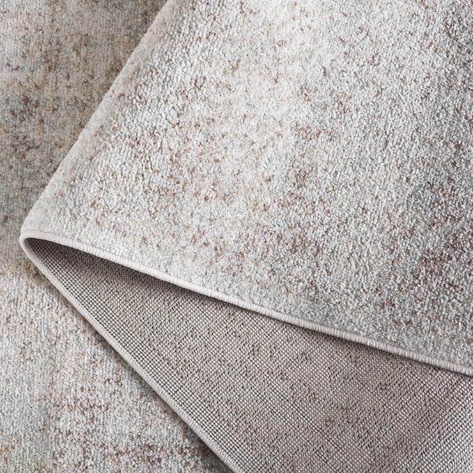 SAFAVIEH Evoke Collection Area Rug - 5'3" Square, Ivory & Taupe, Distressed Design, Non-Shedding & Easy to Clean, Ideal for Living Room, Bedroom, Dining Space (EVK256E)