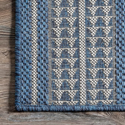 nuLOOM 9'6" x 12' Outdoor Tribal Geometric Area Rug, Stain Resistant, Weather Resistant, High Traffic, Patio, Balcony, Outside, Ranya Blue