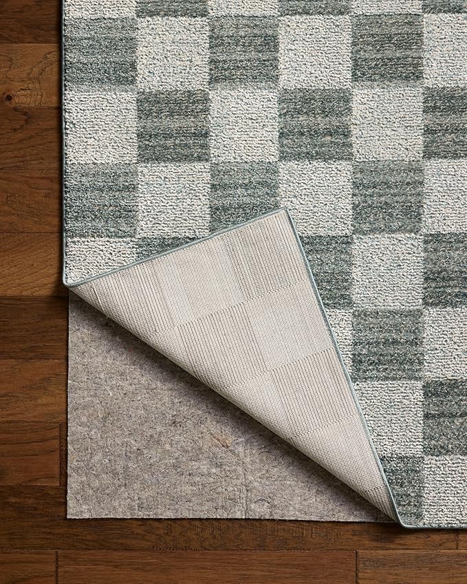 Loloi Chris Loves Julia Calvin Collection CLV-01 Blue/Ivory 2'-7" x 7'-6" Runner Rug Checkered Neutral Soft Living Room Bedroom Carpet