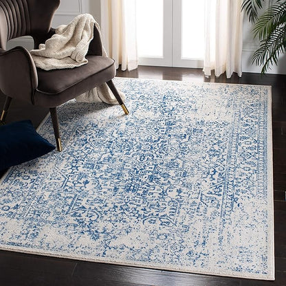 SAFAVIEH Evoke Collection 3' x 5' Ivory / Navy EVK256N Oriental Distressed Non-Shedding Living Room Bedroom Accent Rug