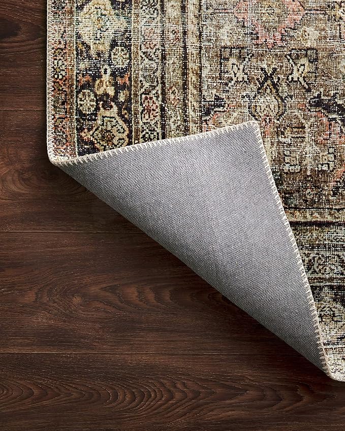 Loloi Layla Collection LAY-03 Olive/Charcoal 2'-0" x 5'-0" .13" Thick Accent Rug, Soft, Durable, Vintage Inspired, Distressed, Low Pile, Non-Shedding, Easy Clean, Printed, Living Room Rug