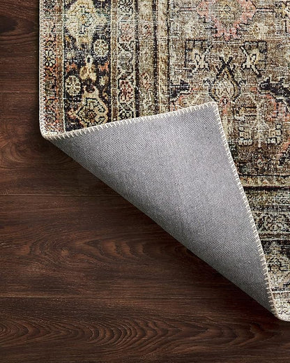 Loloi Layla Collection LAY-03 Olive/Charcoal 2'-0" x 5'-0" .13" Thick Accent Rug, Soft, Durable, Vintage Inspired, Distressed, Low Pile, Non-Shedding, Easy Clean, Printed, Living Room Rug