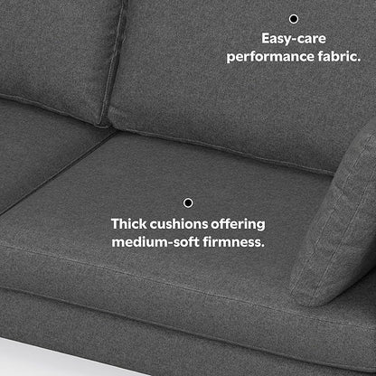 SIMPLIHOME Ava Sofa and Ottoman in 100% Recycled Polyester Performance Fabric, Pebble Grey, 90-inch-Wide 3-Seater Couch and Matching 36-inch-Wide Table Ottoman for Living Room, 2-Piece Set