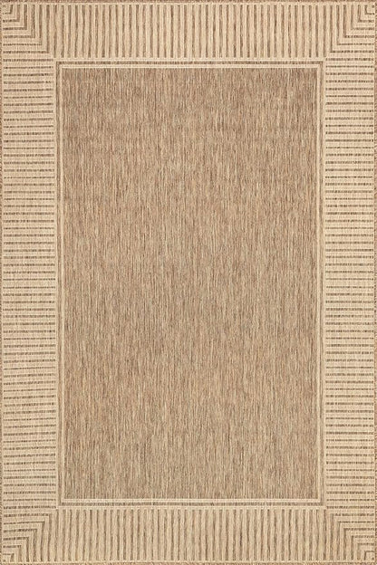 nuLOOM 9'6" x 12' Outdoor Area Rug, Casual Design With Striped Border, Stain Resistant, Highly Durable, For Patio, Balcony, Bedroom, Living Room, Dining Room, Bathroom, Light Brown