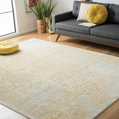 SAFAVIEH Evoke Collection Area Rug - 6'7" Square, Ivory & Gold, Distressed Design, Non-Shedding & Easy to Clean, Ideal for Living Room, Bedroom, Dining Space (EVK256B)
