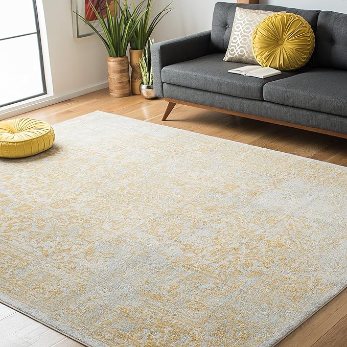 SAFAVIEH Area Rug 9x12 - Evoke Collection - Large - Ivory & Gold, Distressed Design, Non-Shedding & Easy to Clean, Ideal for Living Room, Bedroom, Dining Space (EVK256B)