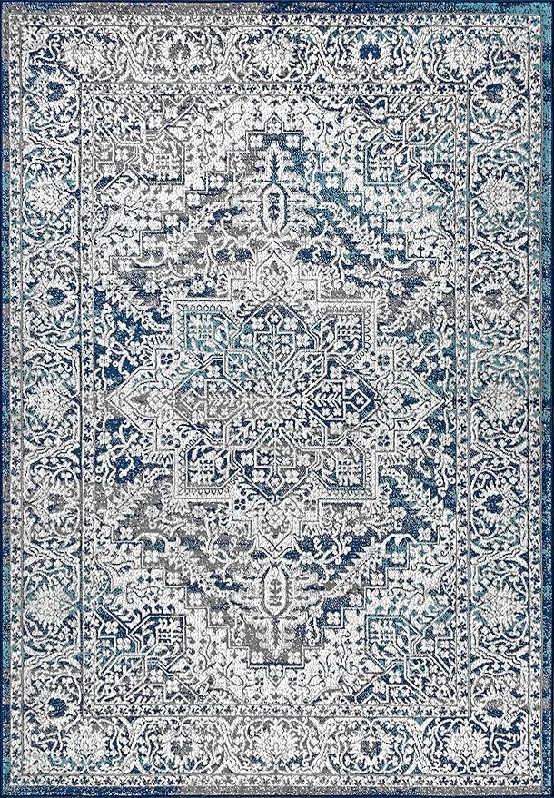 JONATHAN Y Modern Vintage Medallion Navy/Light Gray Indoor Area Rug, 10x14, Country, Floral, Easy-Cleaning for Living Room, Bedroom, Kitchen, Pet Friendly, Non-Shedding (MDP100B-14)